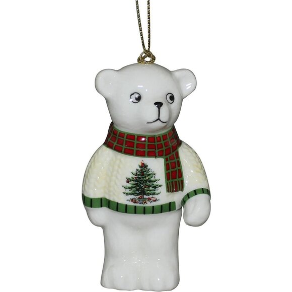 Spode Christmas Tree Ceramic Bear Ornament Christmas Sweater Gift New - Picture 2 of 4